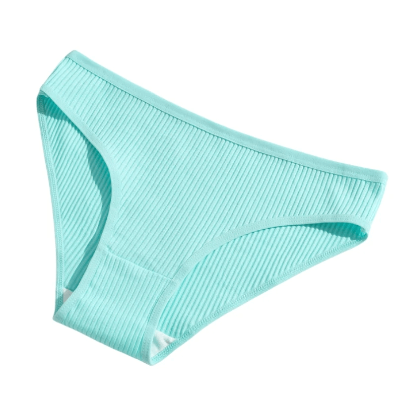 Alt Tag: Breathable ribbed cotton bikini panties for women, soft stretch, low waist underwear, SF2175, teal color, stylish and comfy fit